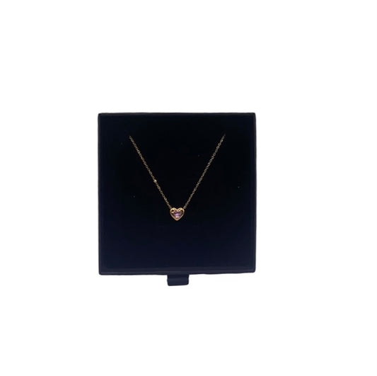 ARI NECKLACE PINK HEART - 18K GOLD PLATED