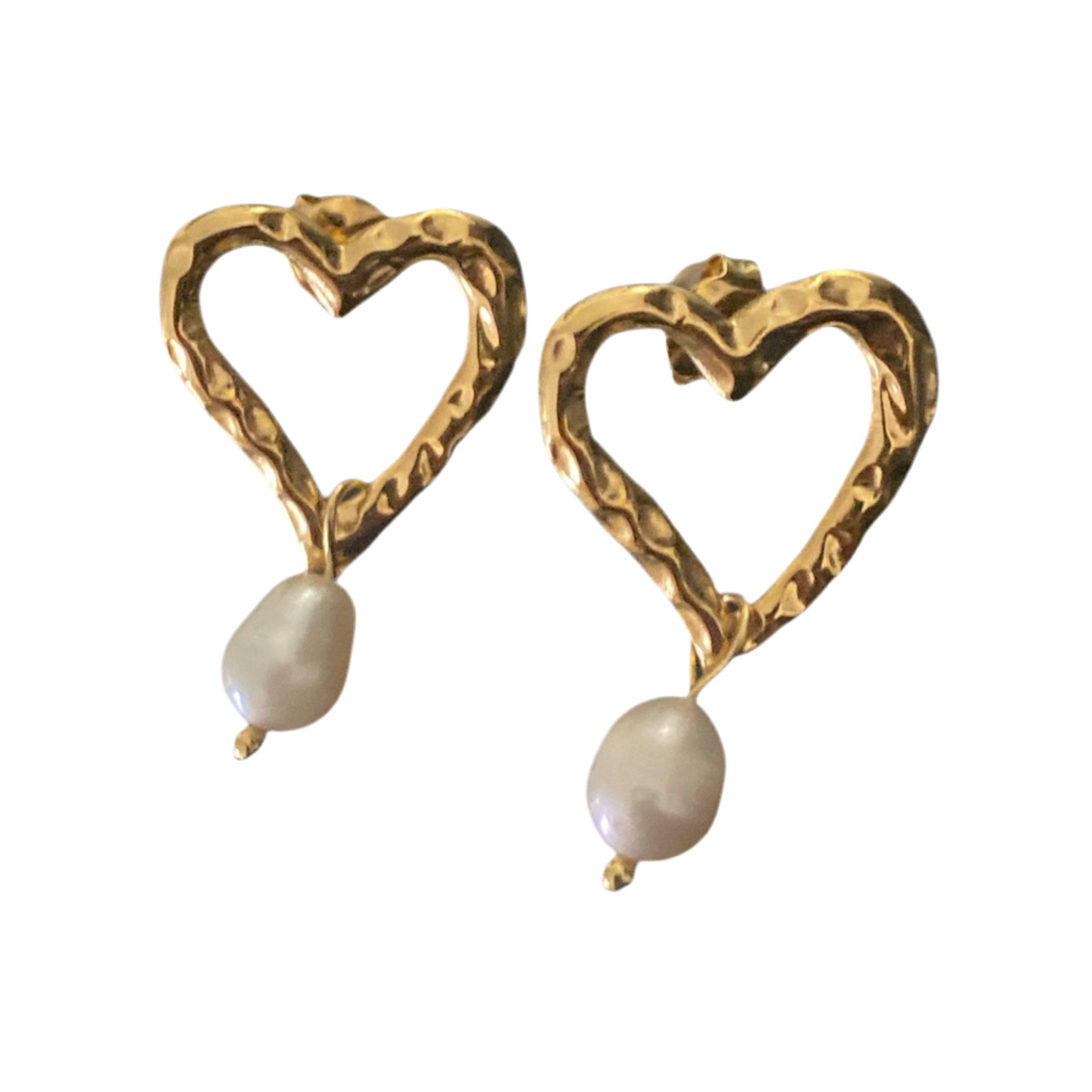 OLARA PEARL HEART EARRINGS - 18K GOLD PLATED