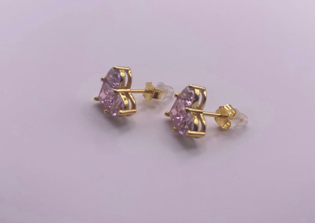 ARI EARRINGS PINK HEART - 18K GOLD PLATED