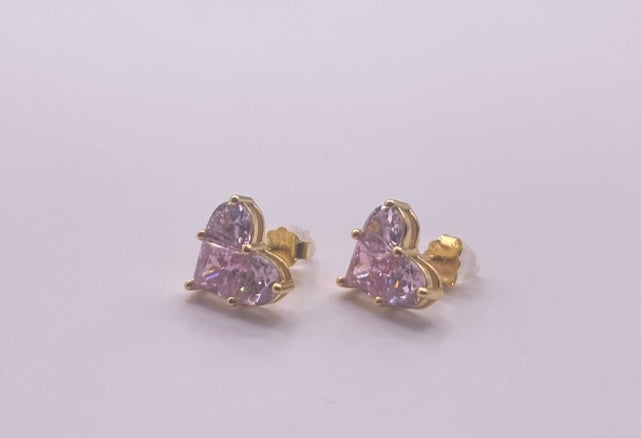 ARI EARRINGS PINK HEART - 18K GOLD PLATED