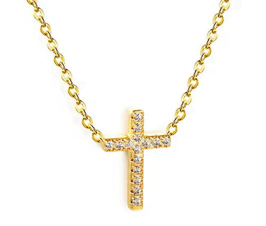AMARA CROSS NECKLACE - CUBIC ZIRCONIA DIAMOND 18K GOLD PLATED