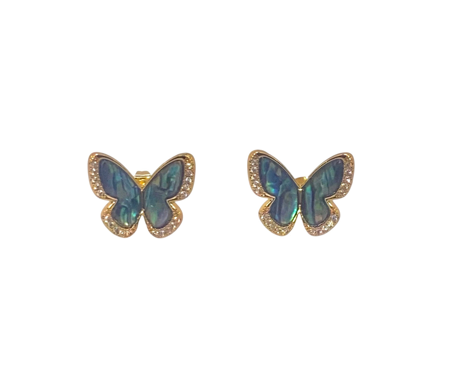 VIBRANT AOTEAROA PĀUA EARRINGS BUTTERFLY DESIGN 18K GOLD PLATED DIAMOND CUBIC ZIRCONIA