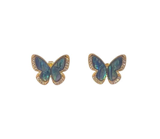 VIBRANT AOTEAROA PĀUA EARRINGS BUTTERFLY DESIGN 18K GOLD PLATED DIAMOND CUBIC ZIRCONIA