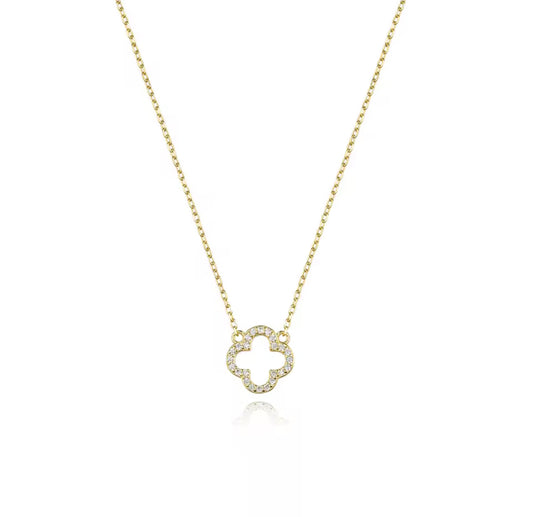 MOTHER OF PEARLS CLOVER NECKLACE - 18K GOLD PLATED CUBIC ZIRCONIA