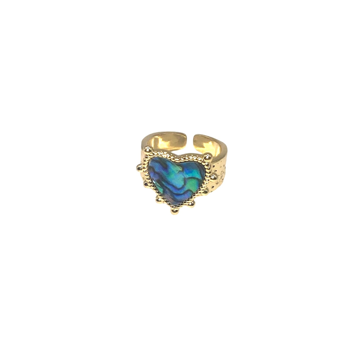 VIBRANT AOTEAROA PĀUA RING HEART DESIGN 18K GOLD PLATINUM PLATED