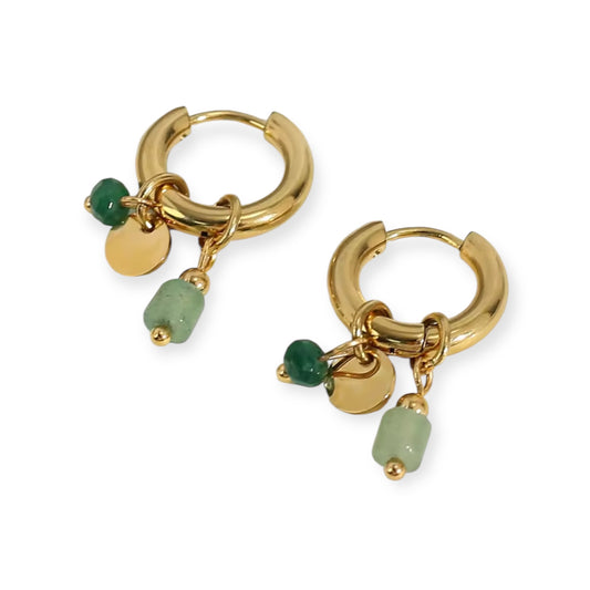 KAWAKAWA INSPIRED - NZ GREENSTONE HUGGIE EARRINGS - 18K GOLD PLATED - POUNAMU