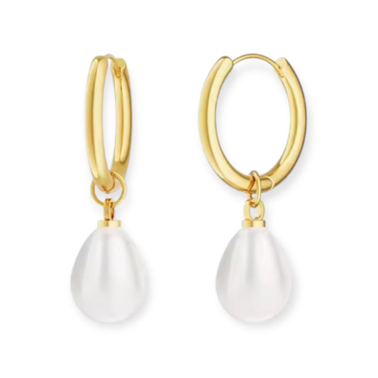 POLLIE PEARL HOOP EARRINGS - 18K GOLD PLATED