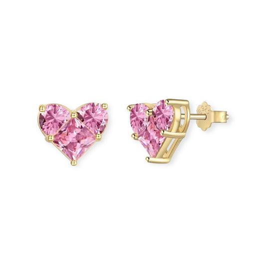 ARI EARRINGS PINK HEART - 18K GOLD PLATED