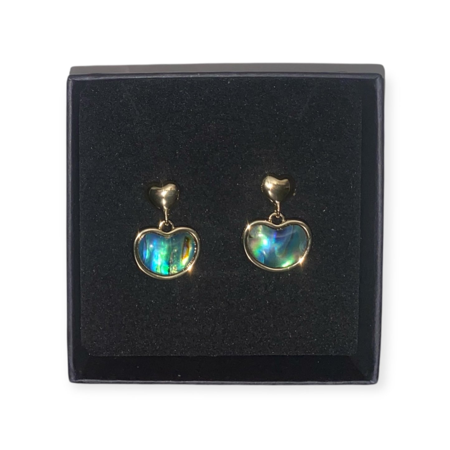 VIBRANT AOTEAROA PĀUA EARRINGS HEART DESIGN 18K GOLD PLATED