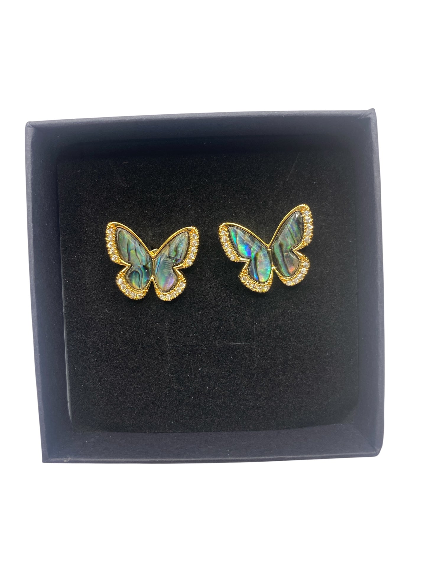 VIBRANT AOTEAROA PĀUA EARRINGS BUTTERFLY DESIGN 18K GOLD PLATED DIAMOND CUBIC ZIRCONIA
