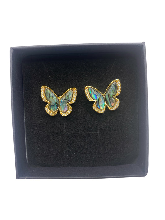 VIBRANT AOTEAROA PĀUA EARRINGS BUTTERFLY DESIGN 18K GOLD PLATED DIAMOND CUBIC ZIRCONIA
